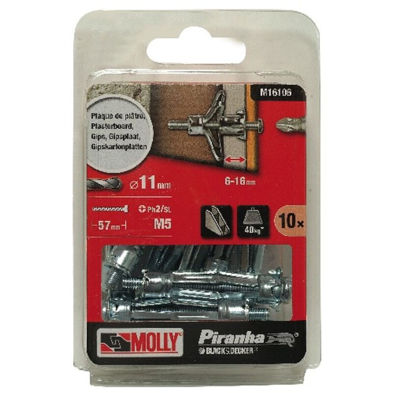 10 Chevilles métalliques à expansion ø 5 x 50 mm avec vis M5 Molly M16106-XJ