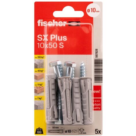 Cheville Nylon Sx Plus 10x50 Avec Vis Blister X5 - Fischer