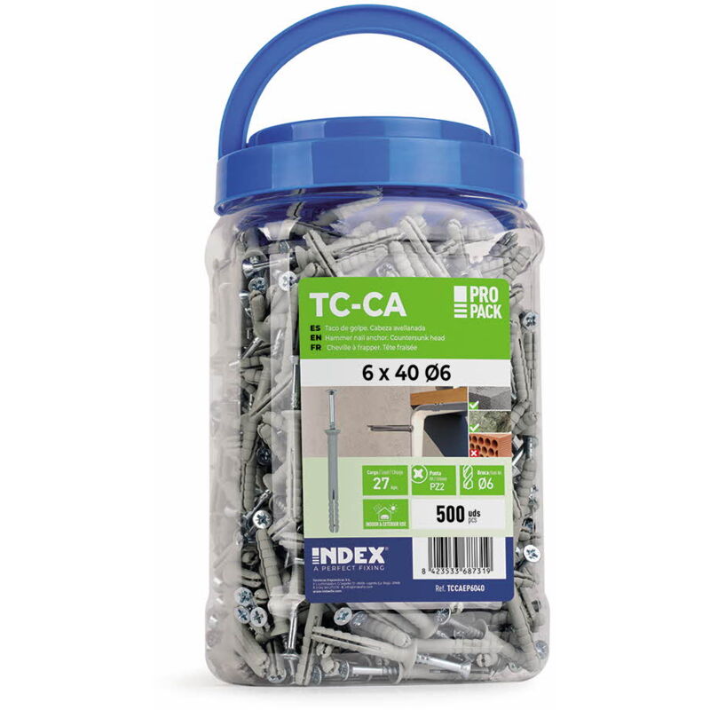 Index - Cheville prémontée à frapper - Nylon 5 x 30 Ø5 - Seau de 500