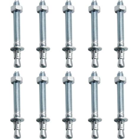 Chevilles D'ancrage, 10 Pièces M10/ 10mm Chevilles pour Charges Lourdes Galvanisées, Chevilles Métalliques Galvanisées, pour Balustrades, Murs-rideaux, Poutres, Billettes, Supports