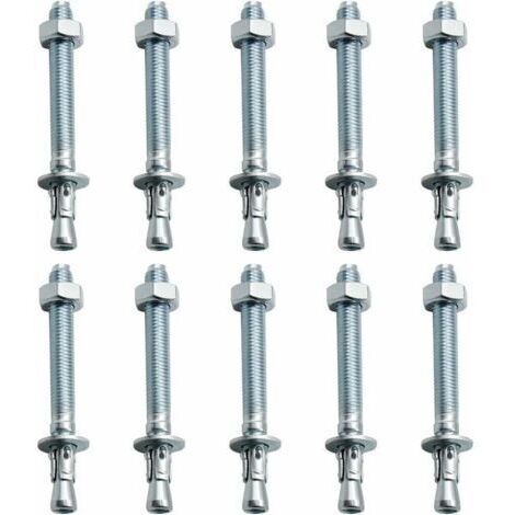 Chevilles D'ancrage, 10 Pièces M10100mm Chevilles pour Charges Lourdes Galvanisées, Chevilles Métalliques Galvanisées, pour Balustrades, Murs-rideaux, Poutres, Billettes, Supports.
