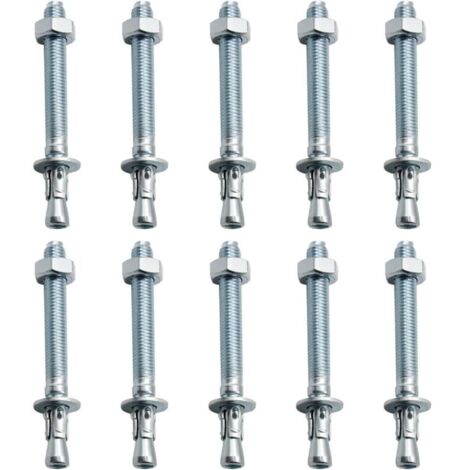 Chevilles d'ancrage pour charges lourdes – Lot de 10 pièces M10 – Acier galvanisé pour béton et pierre – Installation rapide et durable