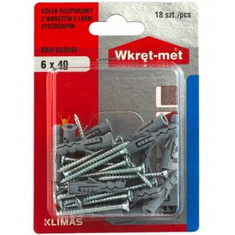 Chevilles d'expansion universelles avec vis 6 x 40 mm, lot de 18