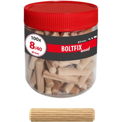 Chevilles en bois Boltfix wood 8x40 mm, chevilles cannelées en hêtre massif, 100 pcs, 015200141