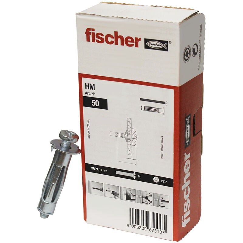 Cheville métallique hm 6x37 avec vis 6x45 - Boîte de 50