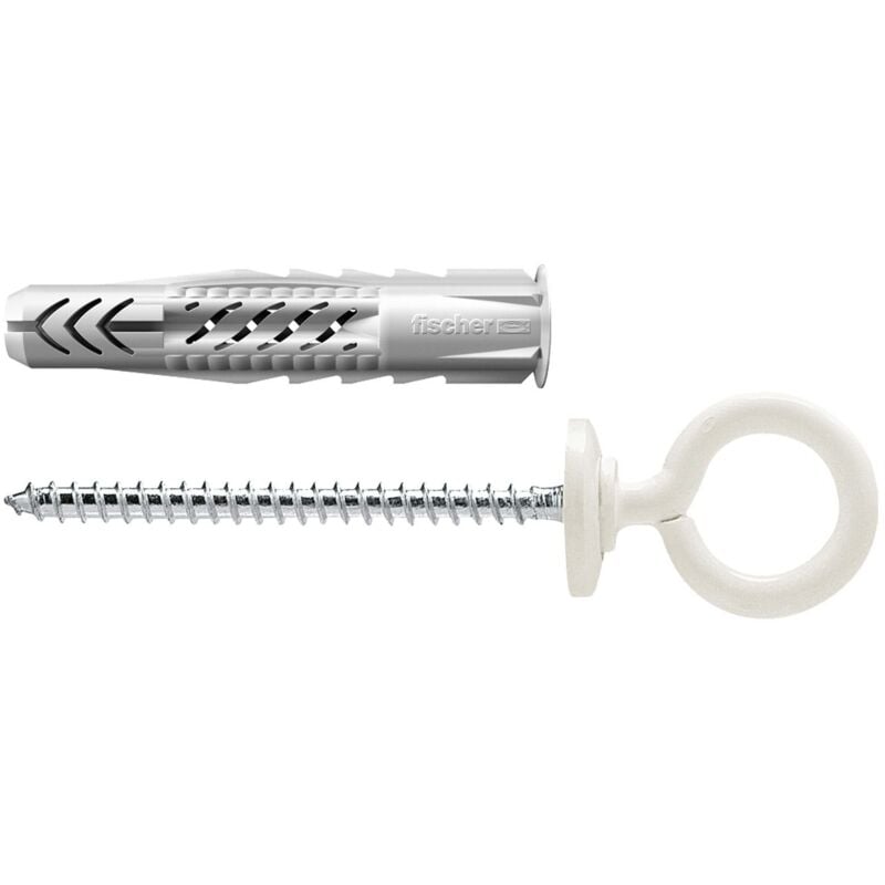 25x chevilles universelles ux 8X50 oh n avec bord et vis à œillet revêtues de nylon - 94414 - Fischer