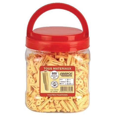 Chevilles universelles polypropylène Crampon beige Ø6mm pour vis Ø 2 à 5mm seau avec anse de 400 pièces - Vinmer