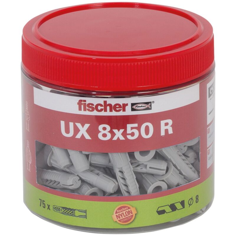 Fischer Tampon universel UX 8 x 50 mm R avec bord boîte - 531026 Fischer Tampon universel UX 8 x 50 mm R avec bord boîte - 531026