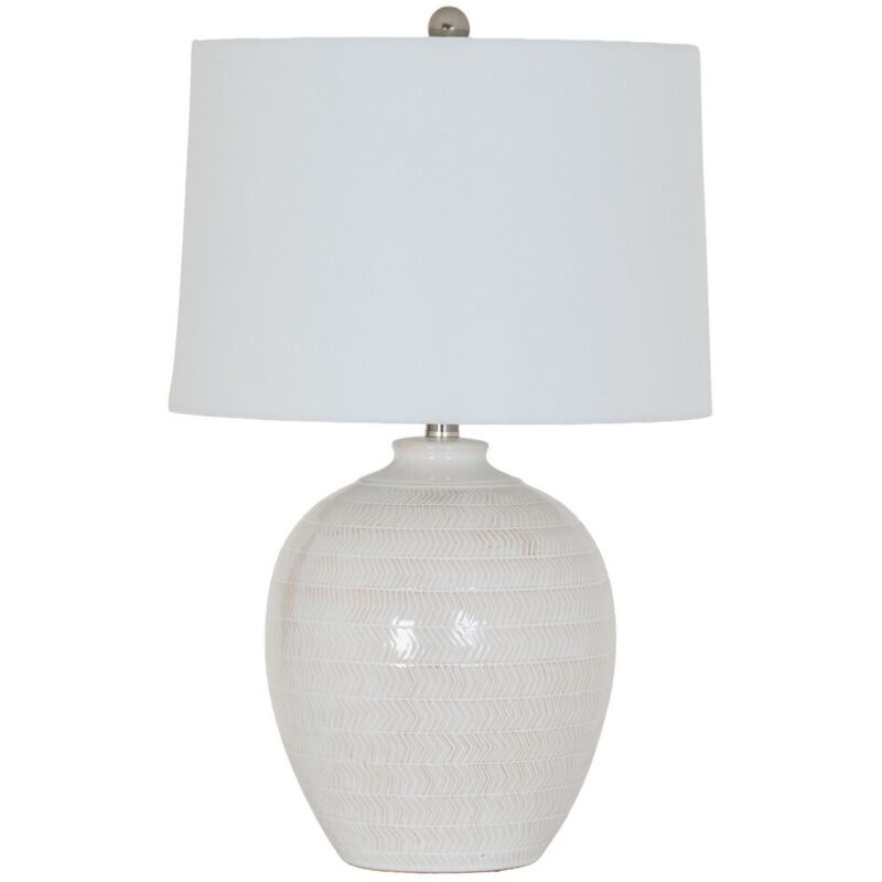 Image of Chevronne Ceramic Table Lamp with Linen&hellip;