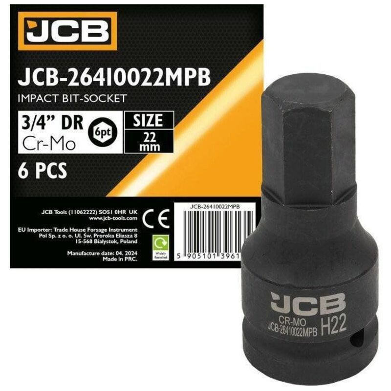 Chiave a bussola JCB nero 22 mm acciaio Cr Mo