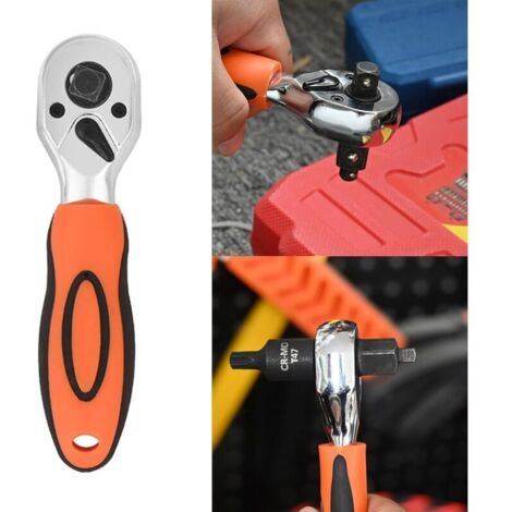 Chiave a cricchetto a 72 denti con bussole a sgancio rapido (1/4", 3/8", 1/2"), chiave a cricchetto, asta, punta per cacciavite, strumento di riparazione