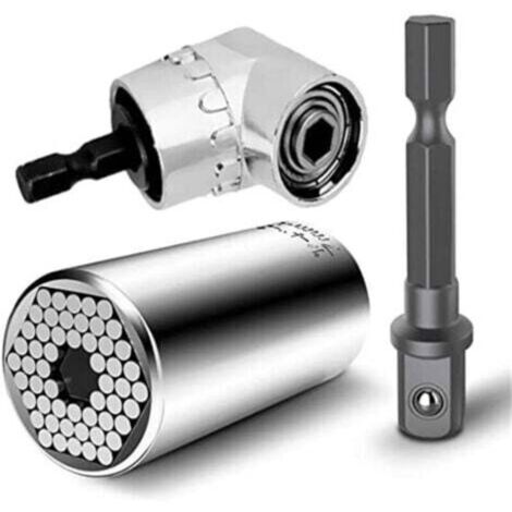 Chiave a cricchetto universale multifunzionale da 7 mm a 19 mm, adattatore per trapano con chiave metrica e prolunga ad angolo retto di 105 gradi per avvitatore elettrico, punta da trapano esagonale m