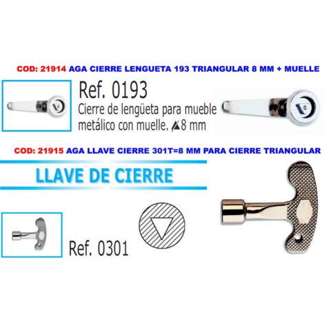 Chiave di Chiusura 301T8 mm per Banchi con Chiusura Triangolare