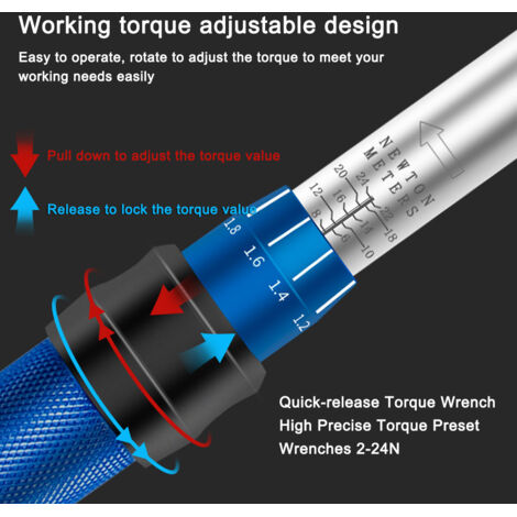Chiave dinamometrica a sgancio rapido, alta precisione, coppia preimpostata regolabile da 2 a 24 Nm, chiave a cricchetto da 1/4 di pollice, strumento di riparazione per biciclette e automobili.