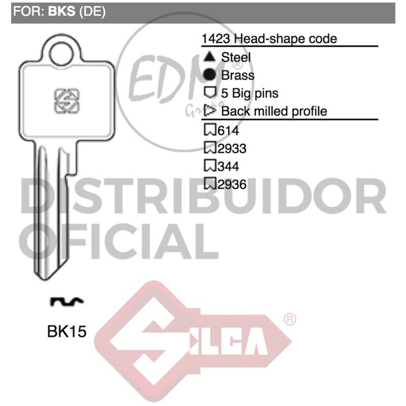 Image of Silca - E3/12158 chiave in acciaio BK15 bks