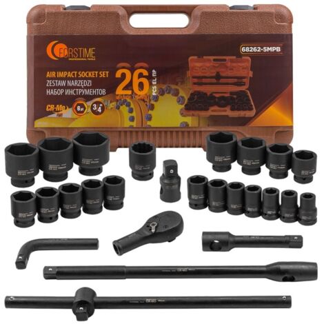 Chiavi a bussola a impatto 3/4'' 17-65mm 6 punte valigetta da 26 pezzi