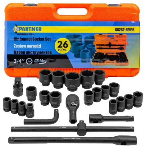 Chiavi a bussola a impatto 3/4'' 17-65mm 6 punte valigetta da 26 pezzi