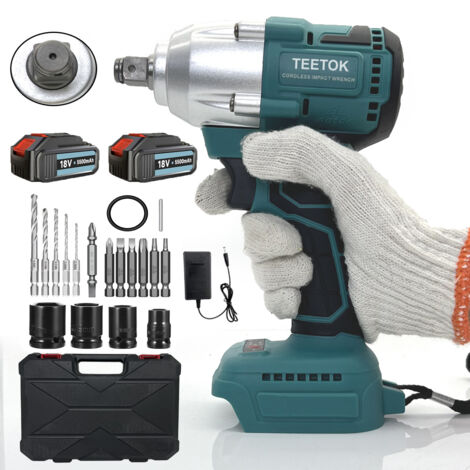 Chiavi a percussione, chiave a percussione senza fili Brushless, 450N.m 1/2 pollice + 2 batterie da 5,5 Ah + caricabatterie e 4 bussole e set di punte per trapano, compatibile con batteria Makita