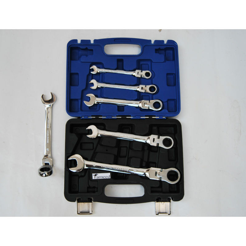 Image of Set kit chiavi combinate a cricchetto 6 pz pezzi 8 - 19 mm snodate snodo WK2101