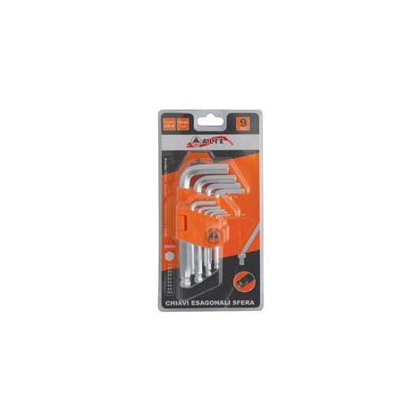 CHIAVI MASCHIO ESAGONALI BALL POINT TIPO CORTO CROMO VANADIO SR. 9 PZ. - 2 blister ALTE