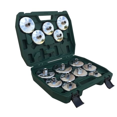 Chiavi per filtro olio a tazza/bussola cromate set 14 pz in valigetta