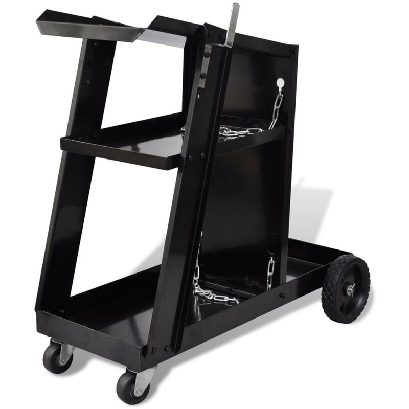 Chic Carrello di Saldatura Nero con 3 Ripiani per