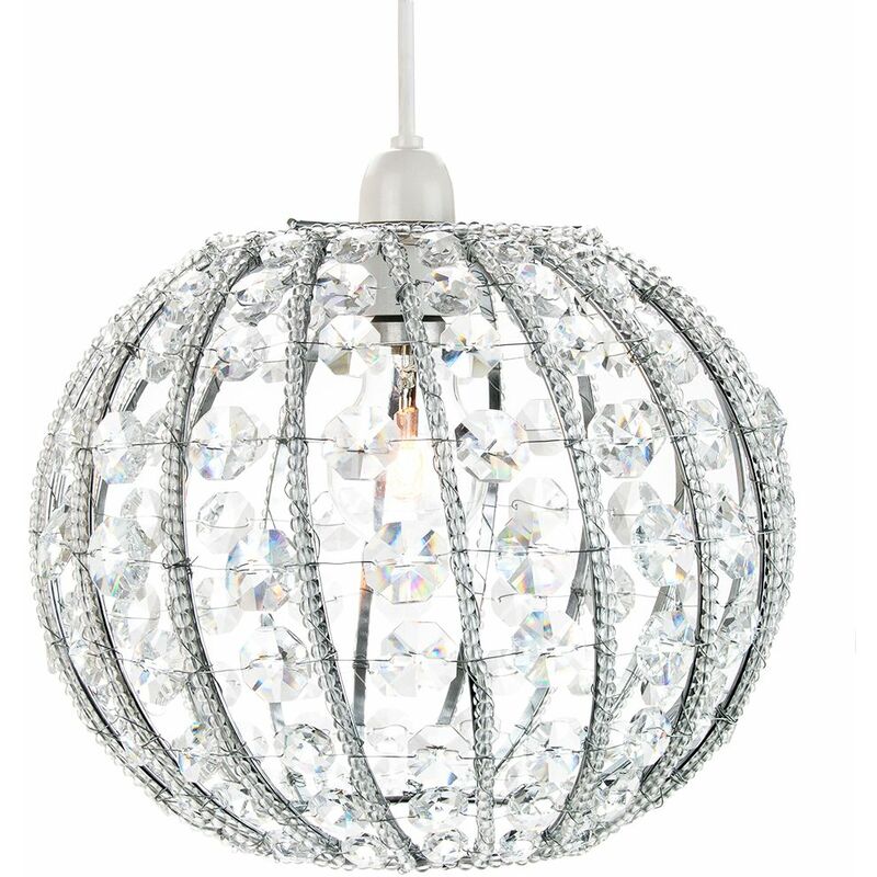 Chic Circular Ornate Easy Fit Pendant Shade with Clear Acrylic Beads and Strings by Happy Homewares
