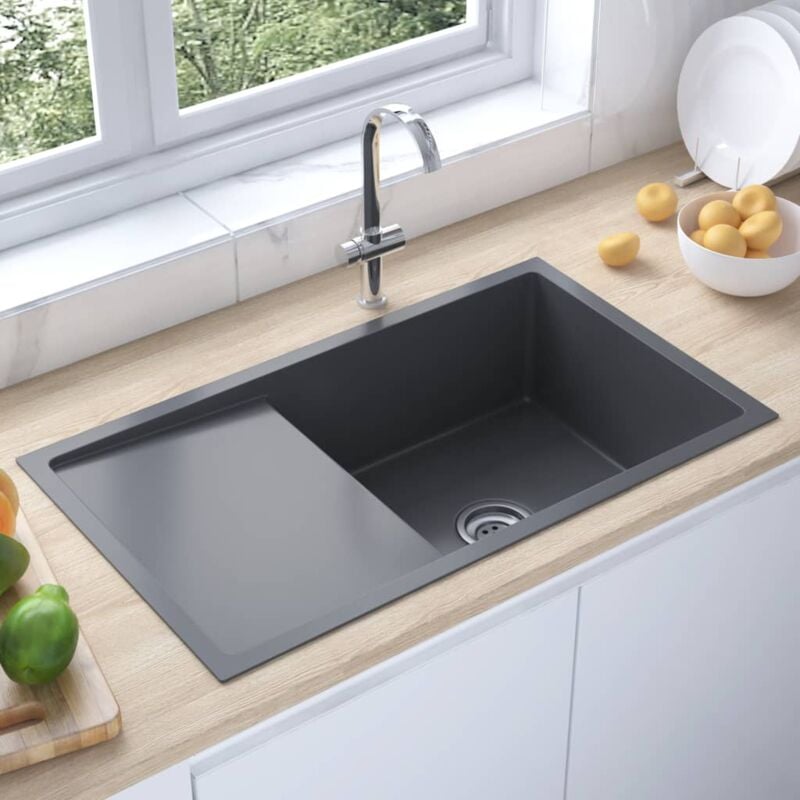 Bonnevie - Chic Évier, Evier 1 bac,Lavabo de Cuisine fait main Noir Acier inoxydable -34275 - Noir