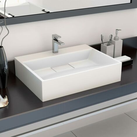 Chic Lavabo,Vasque salle de bain 50x38x13 cm Fonte minérale/marbre Blanc -GB92998