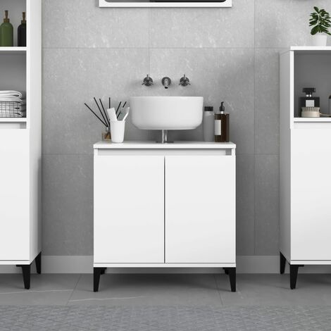 Chic Meuble d'évier, Meuble bas sous vasque de salle de bain blanc 58x33x60 cm bois d'ingénierie -64105 - Blanc