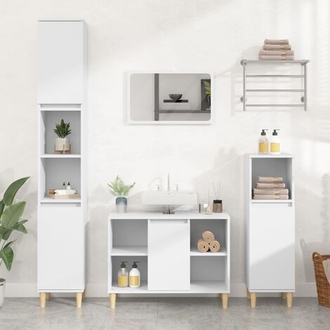 Chic Meuble d'évier, Meuble bas sous vasque de salle de bain blanc 80x33x60 cm bois d'ingénierie -91732 - Blanc