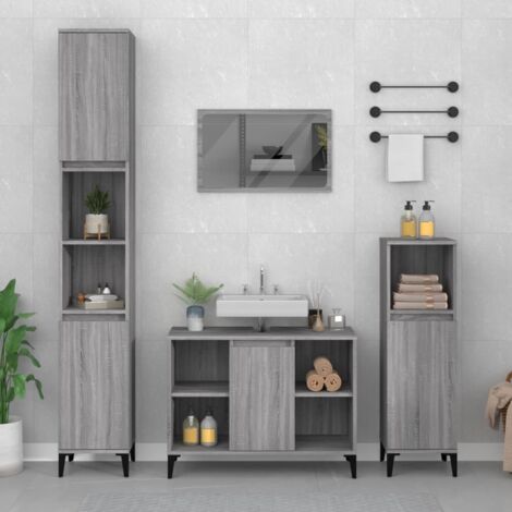 Chic Meuble sous vasque simple,Meuble bas sous vasque,Armoire d'évier de salle de bain sonoma gris 80x33x60 cm bois d'ingénierie -63183