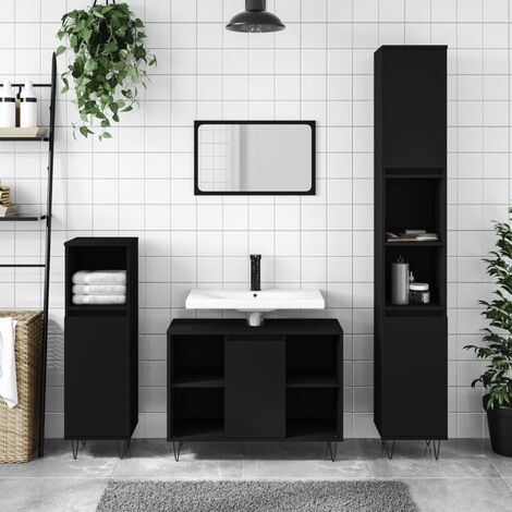 Mobile bagno sospeso moderno 90 cm nero con colonna - Le Chic Arredamenti