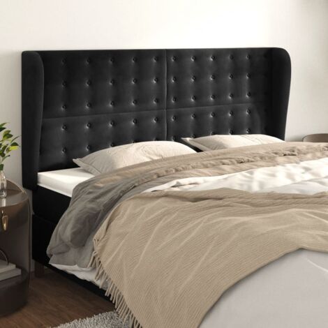 CHIC Testate per letto adulto, Testiera ad Orecchio Nera 183x23x118/128 cm in Velluto(Design EU 25241)