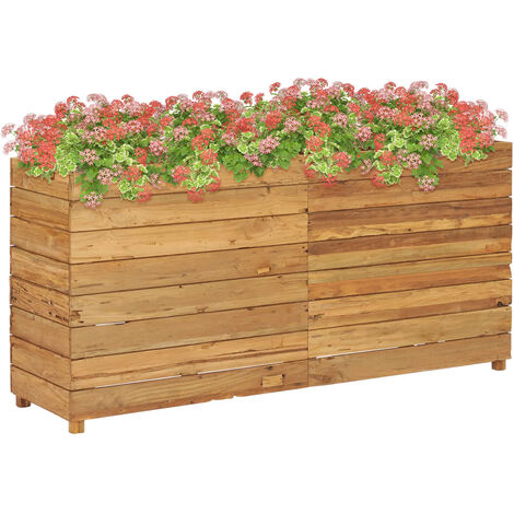 Pannello Grigliato con 2 Fioriere da Giardino 194x40x150h cm in Legno  Naturale