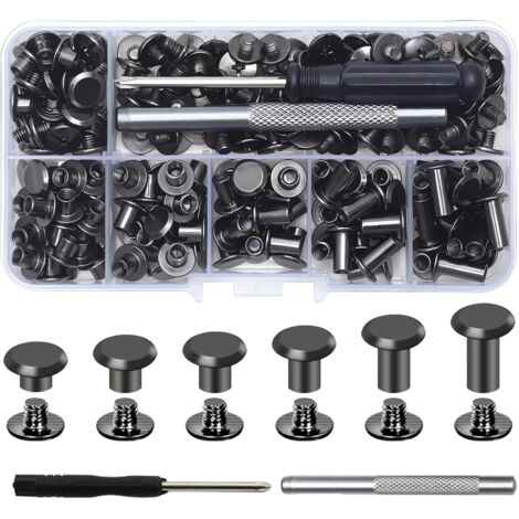 Chicago Lot de 110 vis de liaison Chicago M5 x 4/5/6/8/10/12 mm pour bricolage, décoration en cuir, sacs, artisanat, col, harnais, bagages, portefeuille (gris) (110, Noir, L)