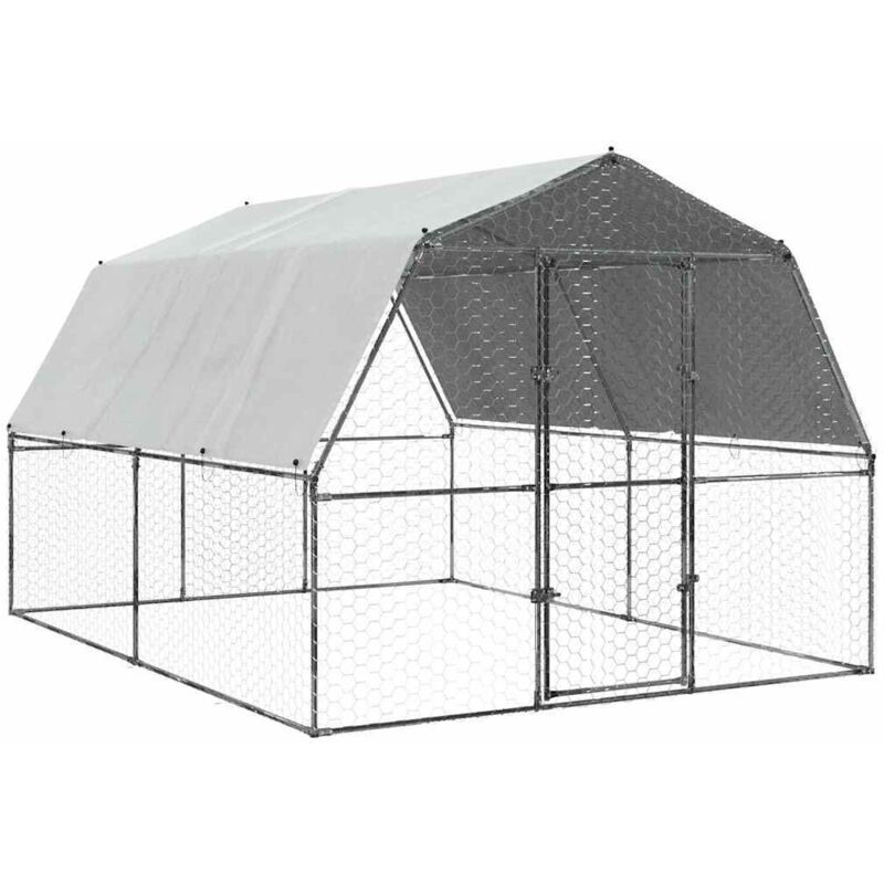 Chicken Cage With Roof And Door Silver Galvanised Steel Vidaxl