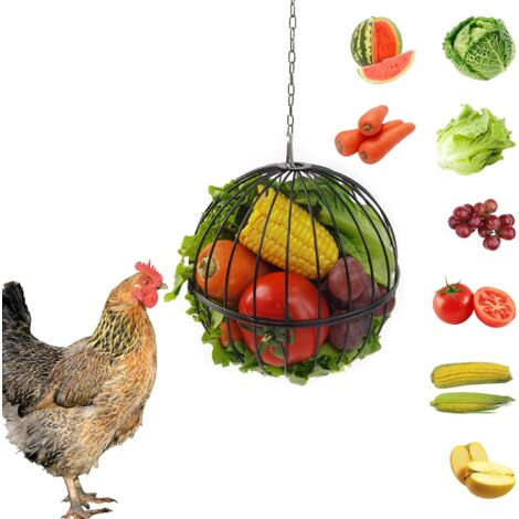 Chicken coop accessoriesHanging Chicken Feeder - 7.1 Inch Large Iron Chicken Veggie Treat Ball - Sturdy Chicken Treat Holder with 15.7 Inch Hanging Chain - Black