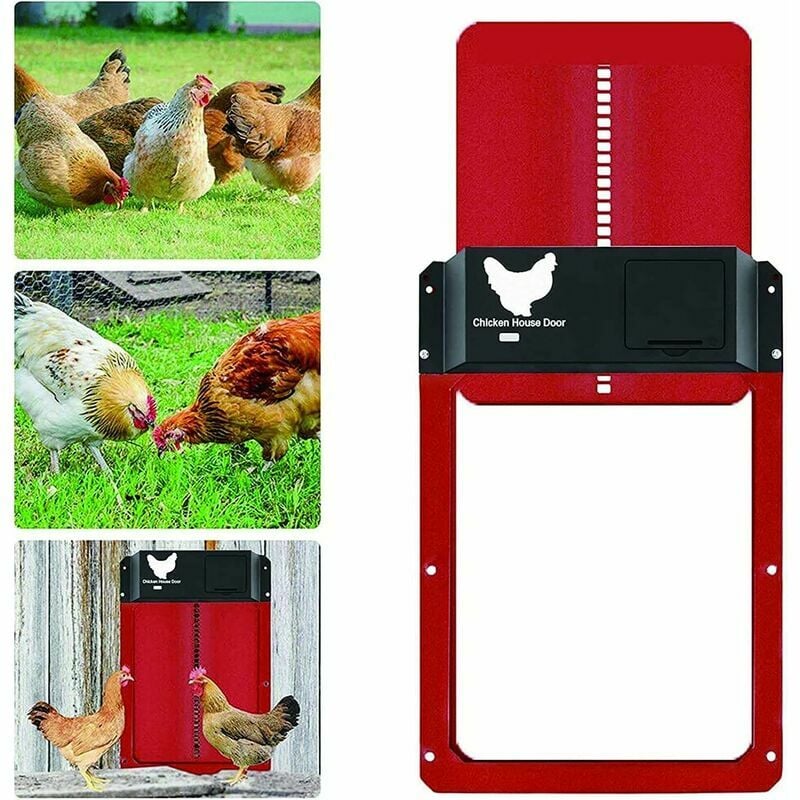 Soleil - Chicken Coop Door - Porte automatique avec capteur de lumière - Étanche - Avec porte à induction légère (rouge)————Produits de vente chaude