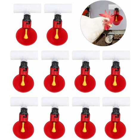 Chicken Drinker Cups 10Pcs 1/2inch Tee Automatic Poultry Drinkers Waterers Red Plastic Backyards Duck Bird Quail Pigeon Hen Water Feeder 