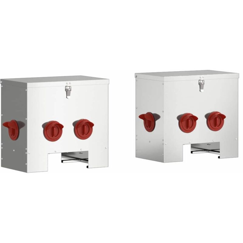 Chicken Feeder 2 Pcs Silver 40.5 X 25 X 38 Cm Galvanised Steel Vidaxl