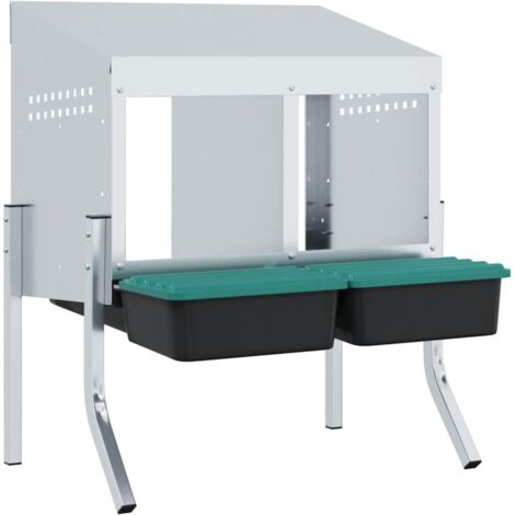 Chicken Nesting Box 2 Compartments with Legs Galvanised Steel vidaXL