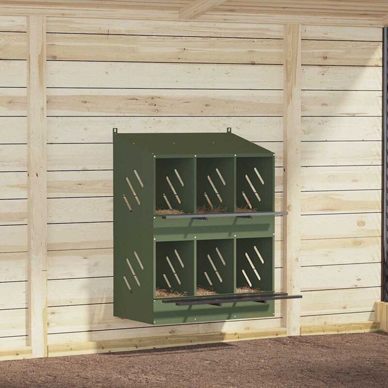 Vidaxl - Chicken Nesting Box With 6 Compartments Olive Green Metal