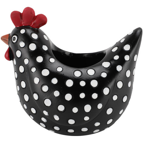 Chicken Planter Funny Decorative Resin Rooster Flower Succulent Plant Pot Garden Lawn Ornament with Drainage Hole Black