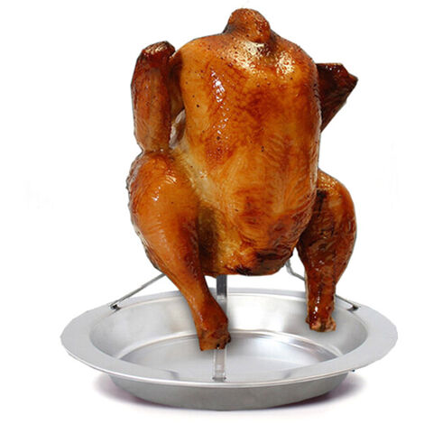 main image of "Chicken Roaster Rack Stainless Steel Vertical Roaster Chicken Stand Holder with Drip Pan for Oven,model:Silver"