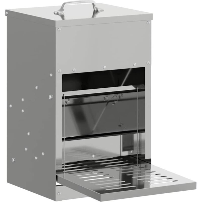 Chicken Treadle Feeder Silver 25 X 42 X 40 Cm Galvanised Steel Vidaxl