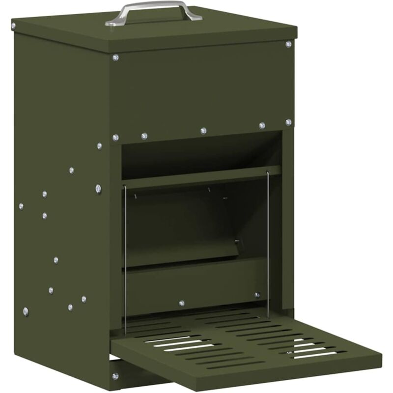 Chicken Treadle Feeder Olive Green 25 X 42 X 40 Cm Vidaxl