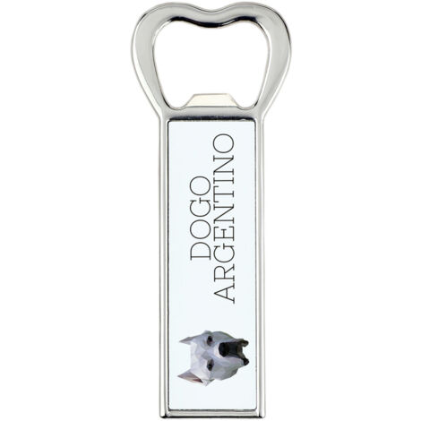 Chien argentin, Dogo Argentino - Décapsuleur avec photo et inscription pour bière Art-Dog