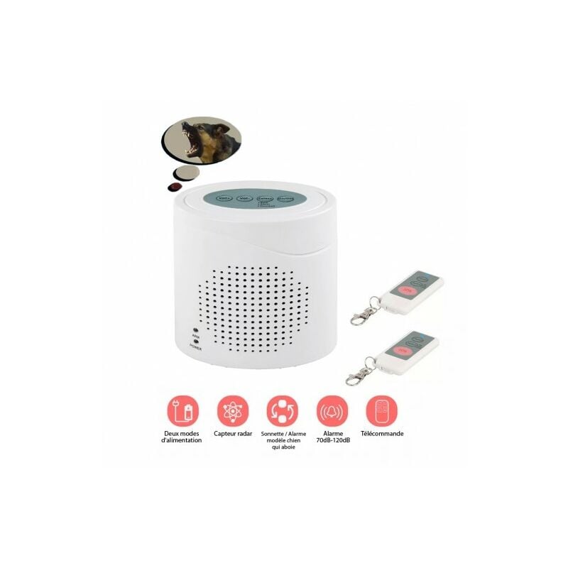Chien de garde électrique Aboyeur Sans Fil capteur Radar 2 Télécommandes Alarme de Sécurité à domicile 360 degrés Chien qui aboie