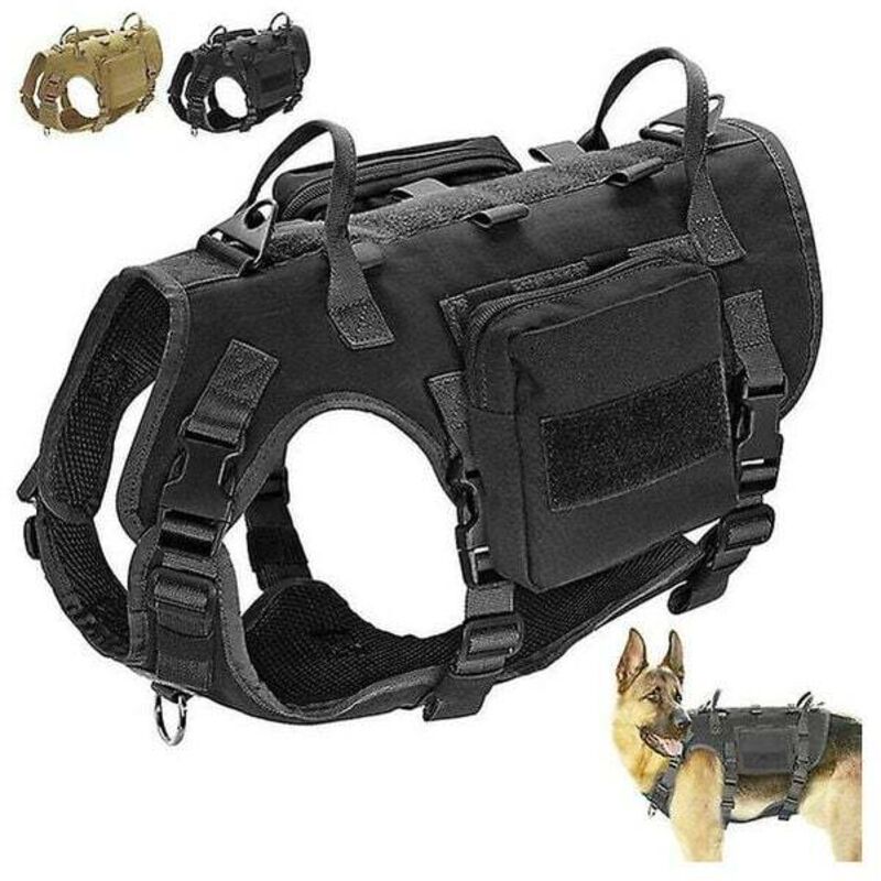 Chien d'entraînement militaire tactique K9 + gilet à poche latérale souple grand noir tan